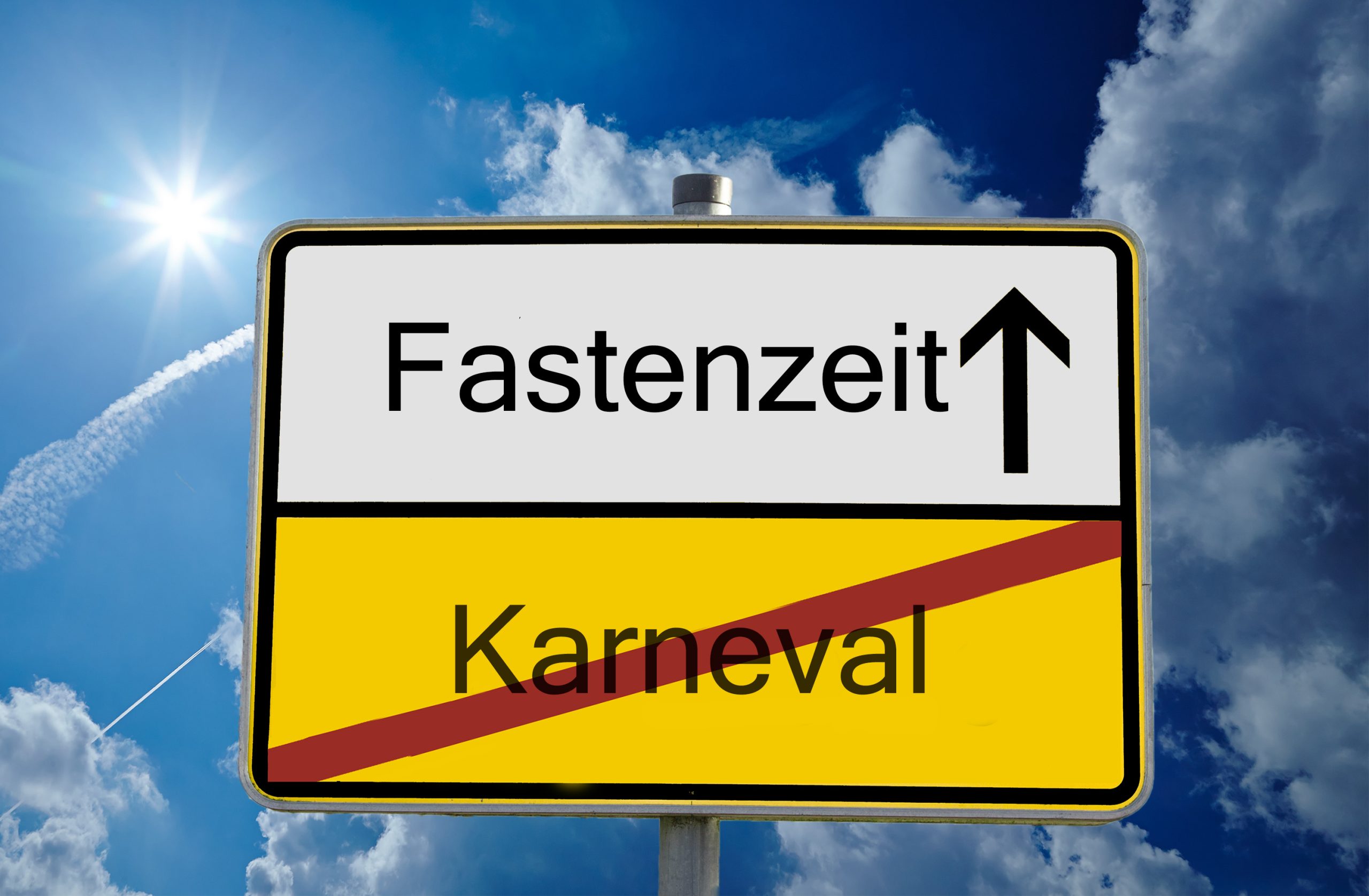 schild auf dem karneval durchgestrichen ist und der weg zur fastenzeit führt